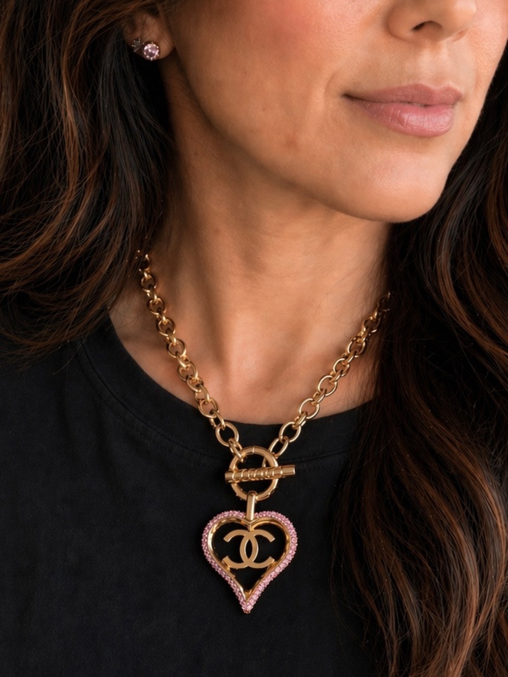 Chanel Crystal Heart Pendant Necklace
